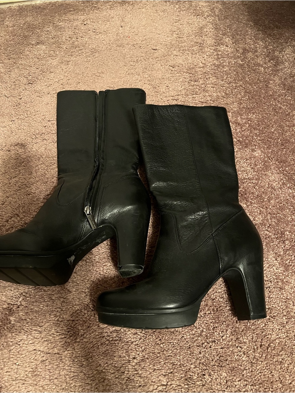 Kenneth Cole Black Leather Platform Mid-Calf Heeled Boots